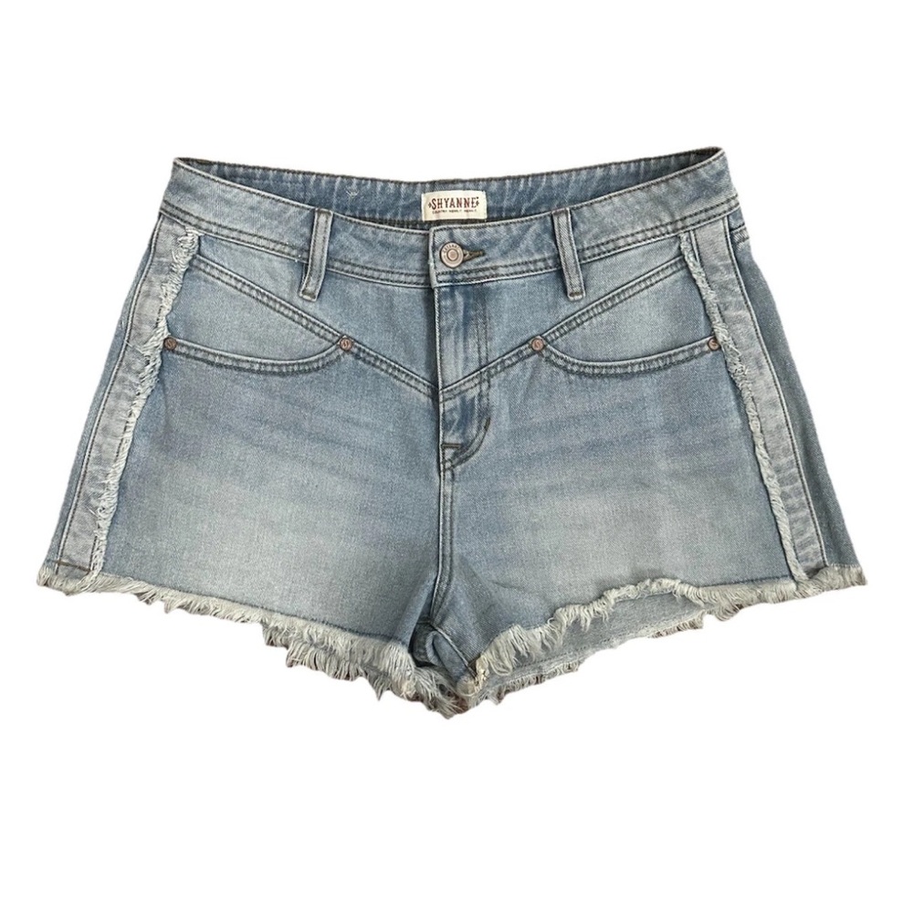 Shyanne Frayed Denim Jean High-Rise Shorts Blue Light-Wash Women Size 33